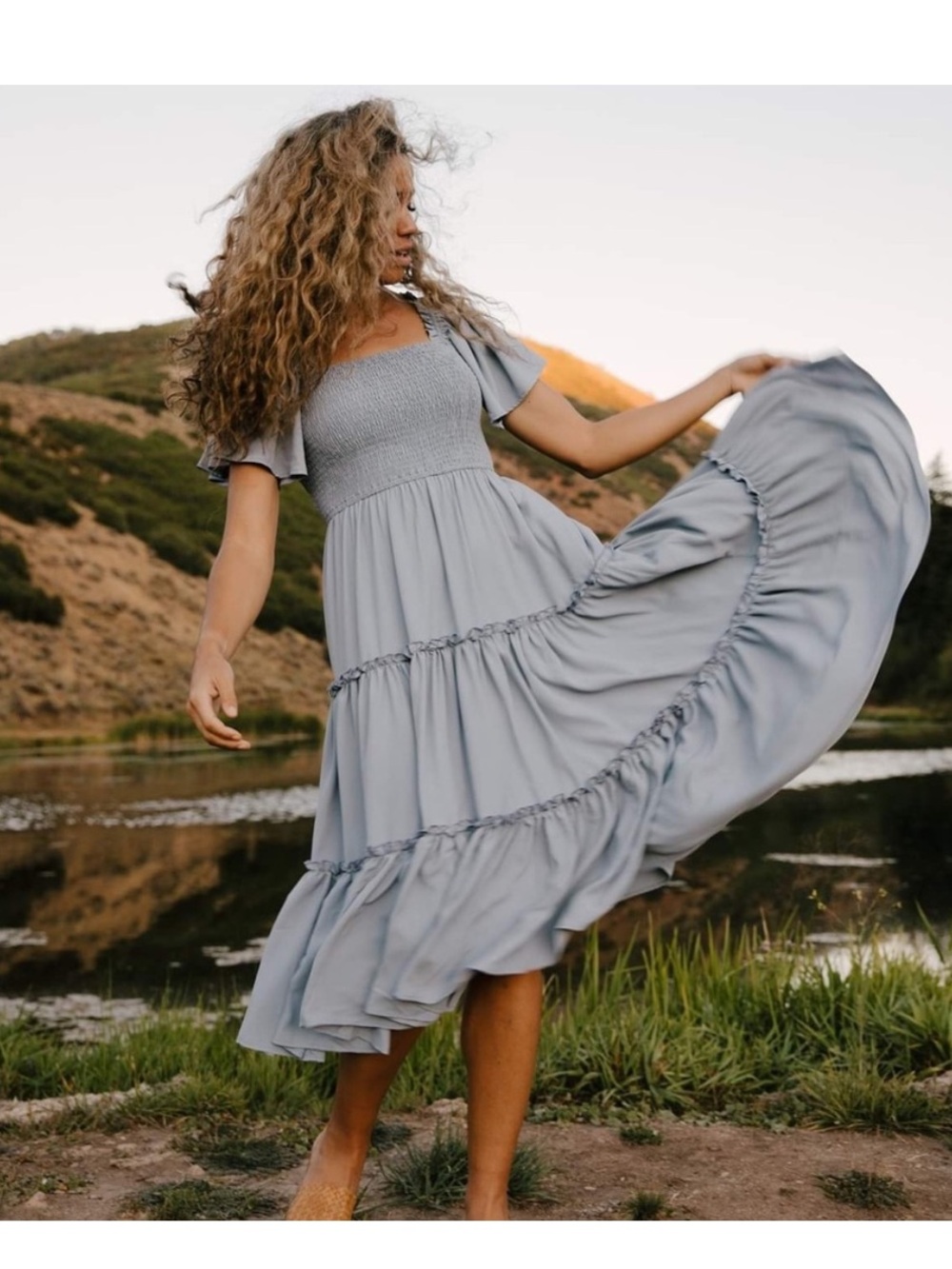 Ivy City Co. Luna Tiered Midi Dress in Blue